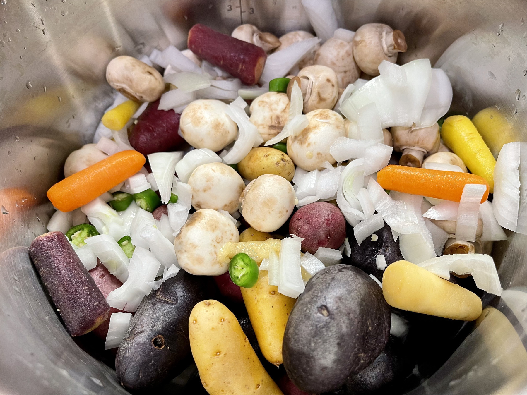 Photo of chicken soup ingredients in a pressure cooker